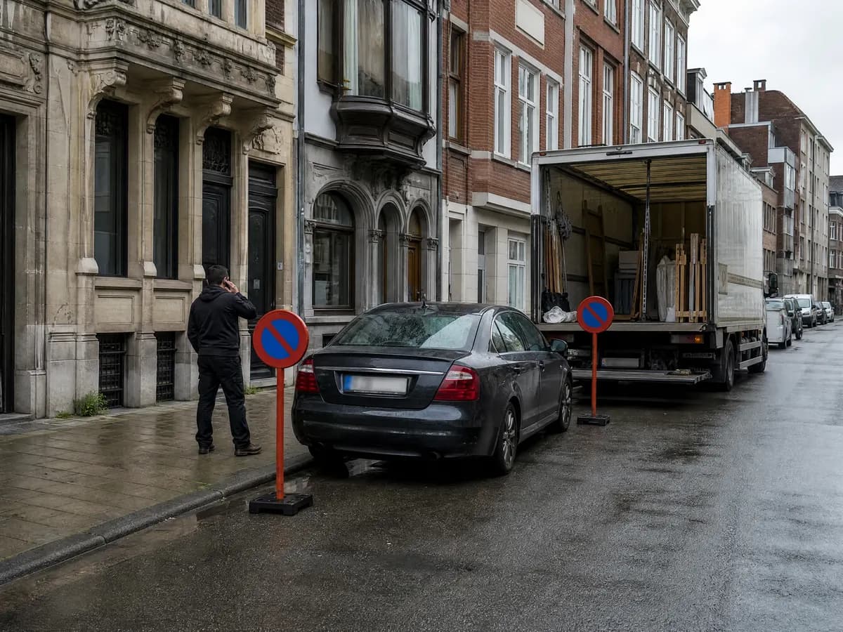 Geparkeerde auto in een parkeerverbod op de verhuisdag