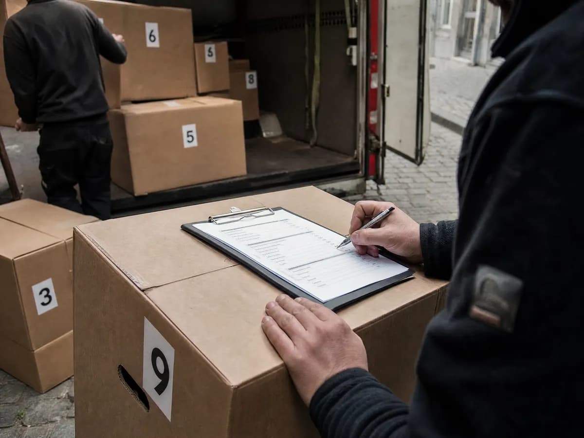 Genummerde verhuisdozen en een inventarislijst voor de douane bij een internationale verhuis