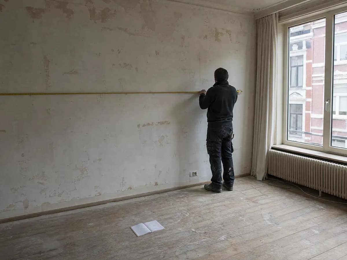 Een kamer opmeten in de kleinere woning om te zien welke meubels passen