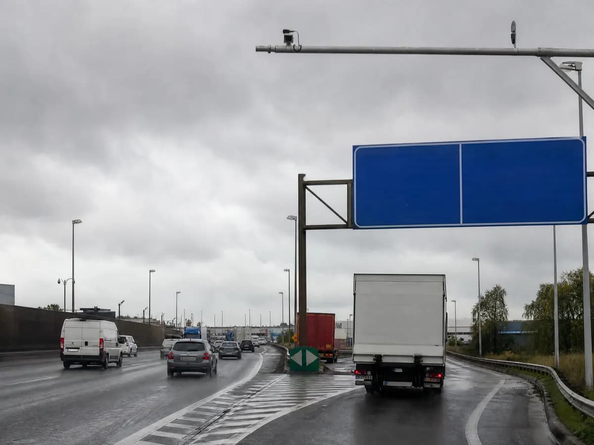 Straat in Antwerpen binnen de lage-emissiezone met verkeer en camera