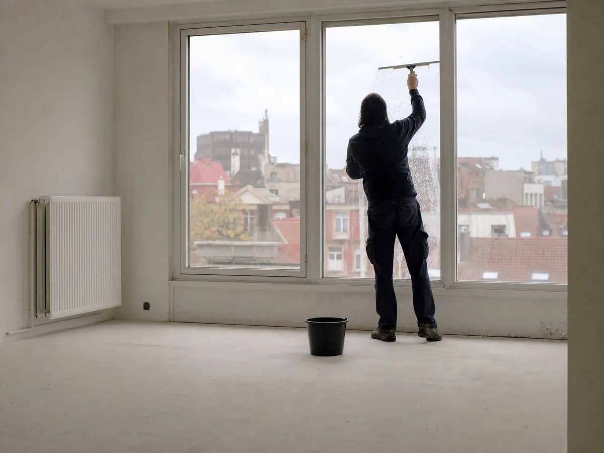 Ramen poetsen in een lege kamer voor de plaatsbeschrijving bij vertrek
