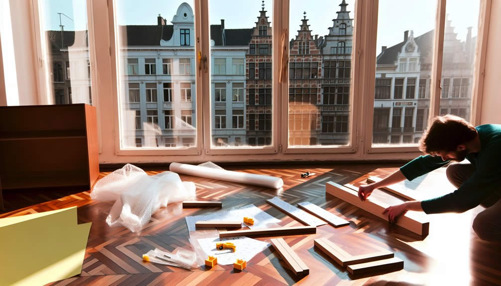 Glazen meubel verpakt in noppenfolie voor verhuis in Antwerpen