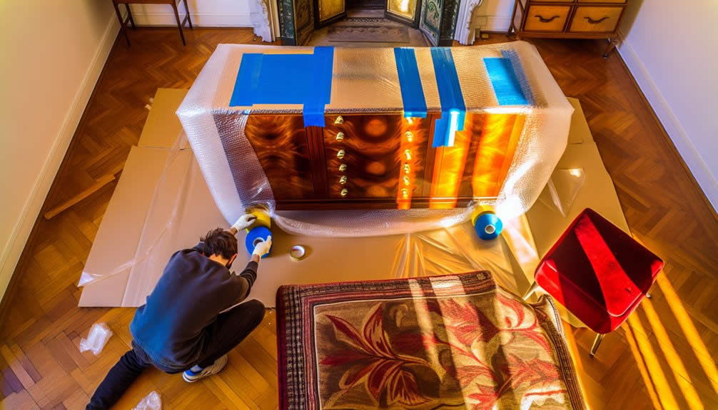 Houten meubels beschermd met verhuisdekens tijdens verhuizing in Antwerpen