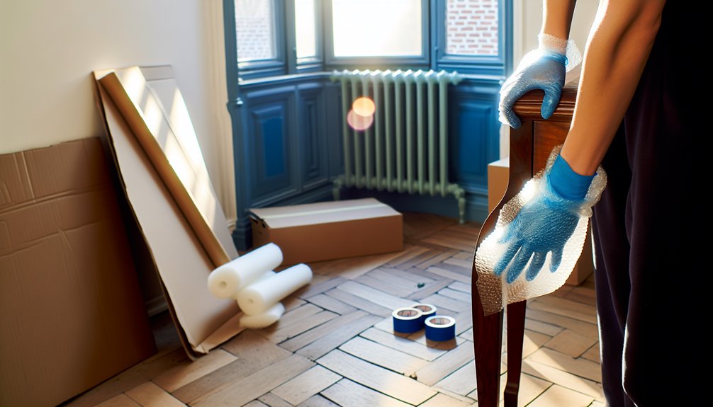 Glazen meubel verpakt in noppenfolie voor verhuis in Antwerpen