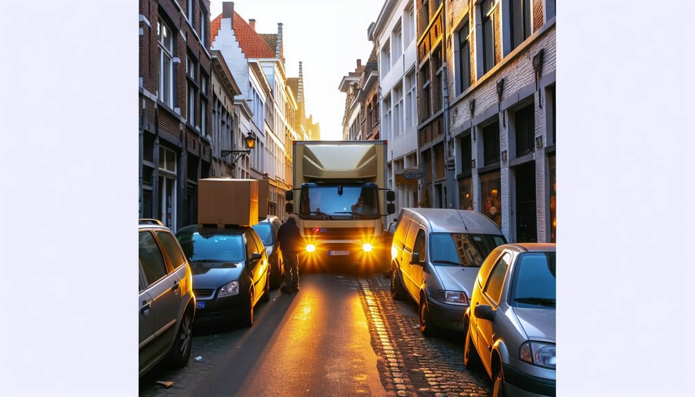 Verhuissituatie in een smalle straat in Antwerpen met beperkte parkeerruimte