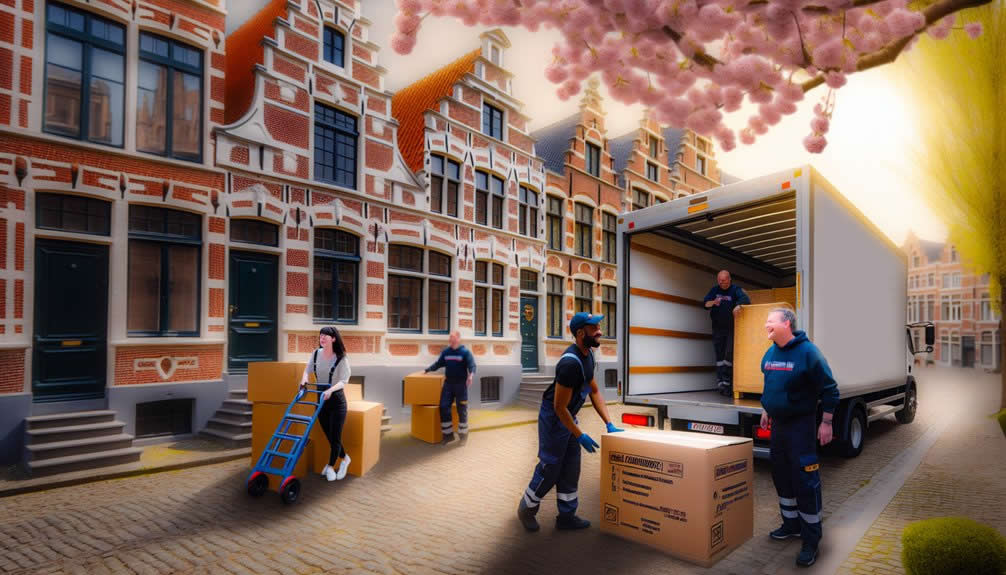 verhuizen Berchem verhuiswagen in smalle straat