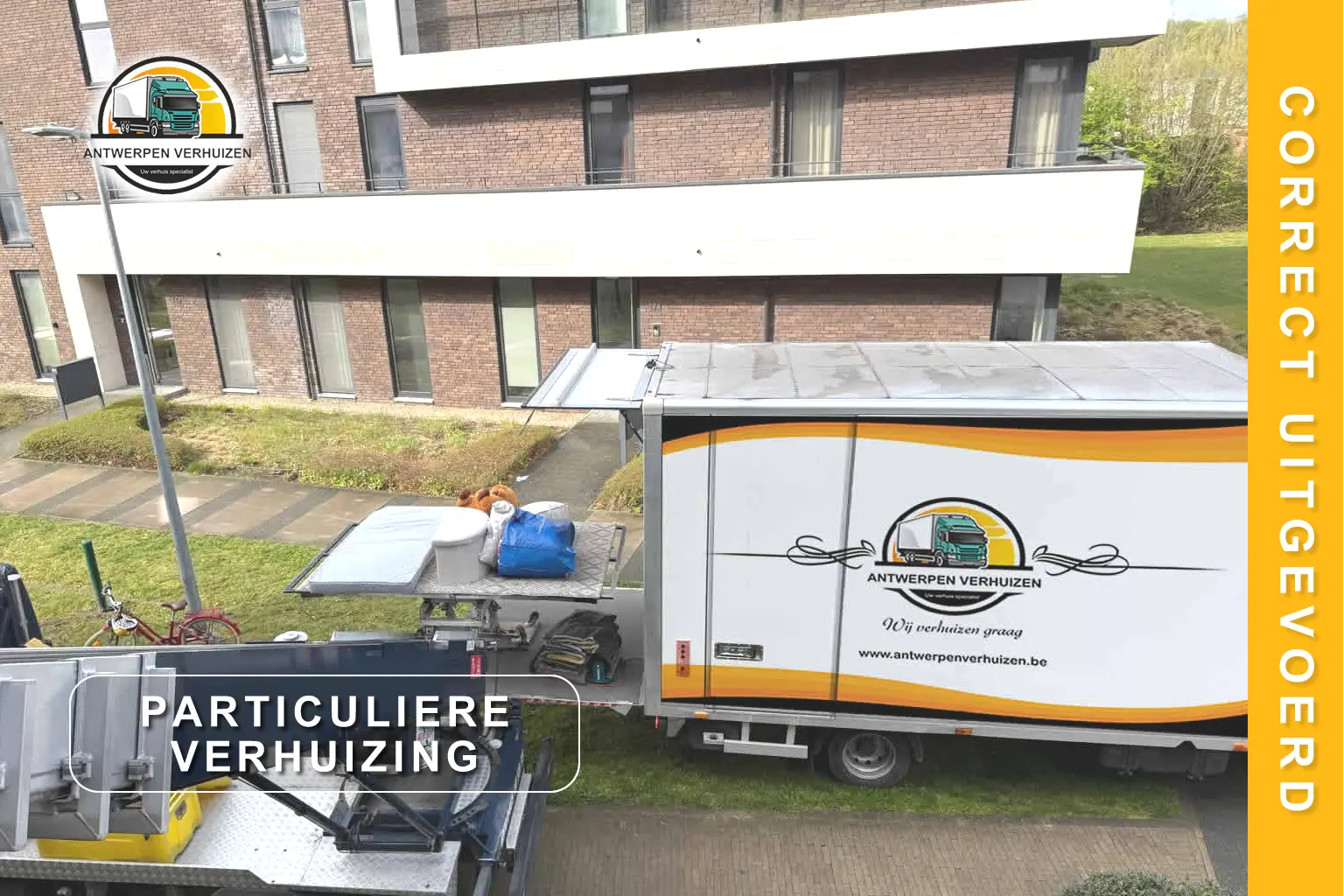 Particuliere verhuizing in Antwerpen met ladderlift en verhuiswagen